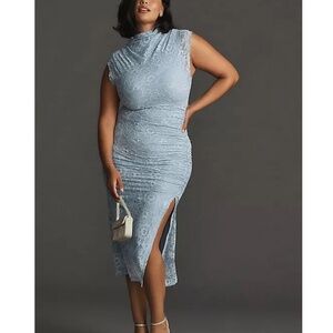 Anthropologie - The Maya Ruched Cowl-Neck Blue Lace Dress - 2X